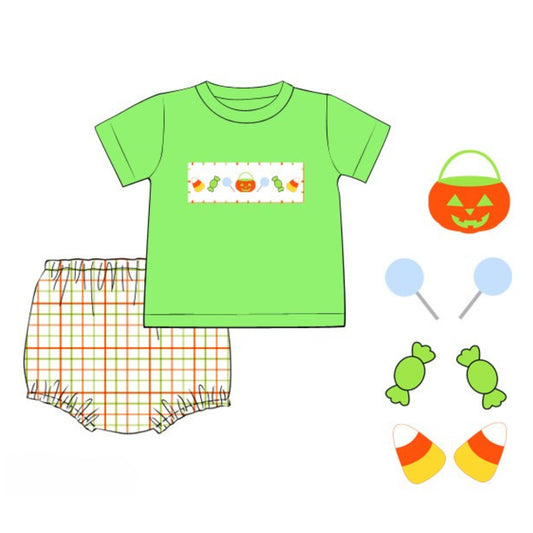 BOYS SMOCKED HALLOWEEN CANDY DIAPER SET