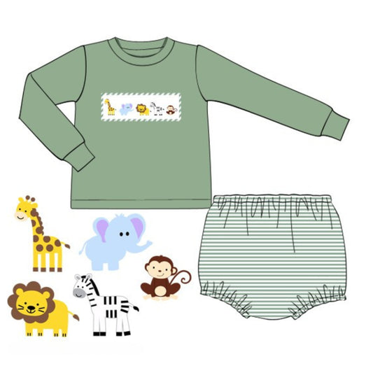BOYS SMOCKED ZOO DIAPER SET