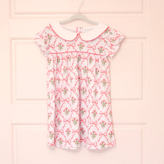 CORAL FLORAL COLLARED DRESS