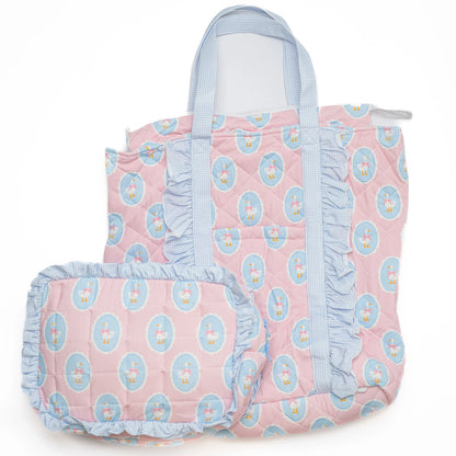 GOOSE QUILTED RUFFLE TOTE