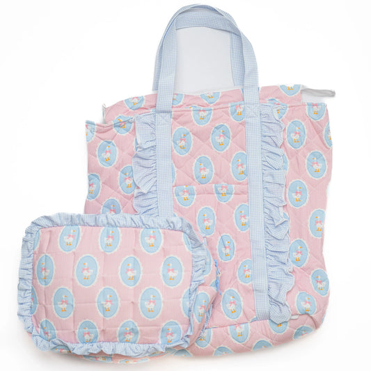 GOOSE QUILTED RUFFLE TOTE