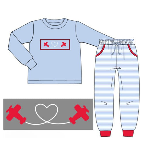 SMOCKED AIRPLANES HEART JOGGER SET