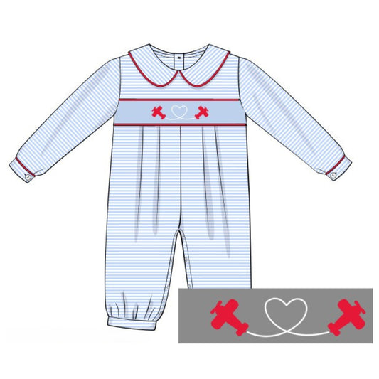 SMOCKED AIRPLANES HEART ROMPER