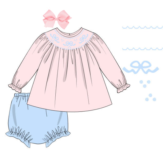 PINK & BLUE SMOCKED BOWS DIAPER SET
