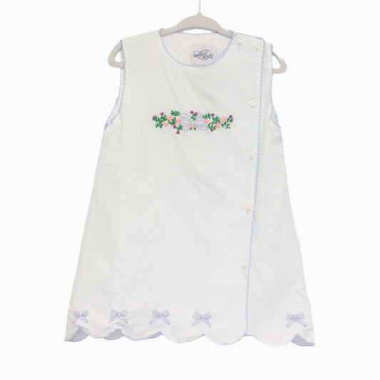 BLUE BOW EMBROIDERED SCALLOPED DRESS