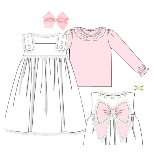WHITE ROSETTE DRESS & PINK TOP