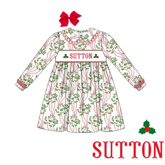GIRLS HOLLY NAME SMOCKED DRESS