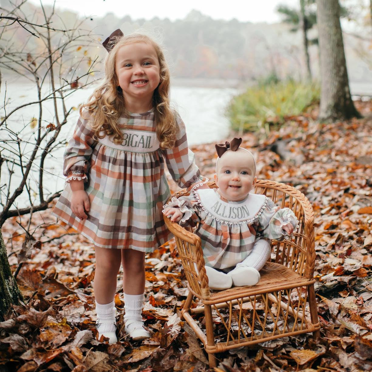 GIRLS FALL PLAID THANKFUL SMOCKED DIAPER SET