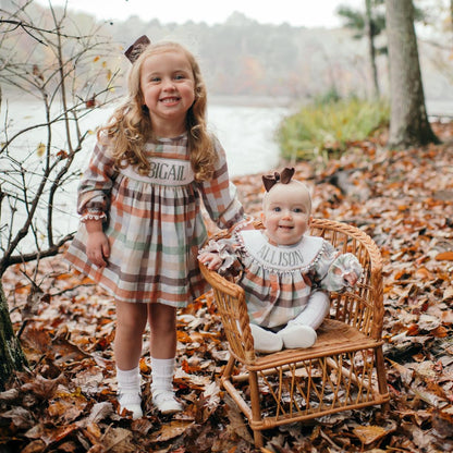 GIRLS FALL PLAID THANKFUL SMOCKED DIAPER SET