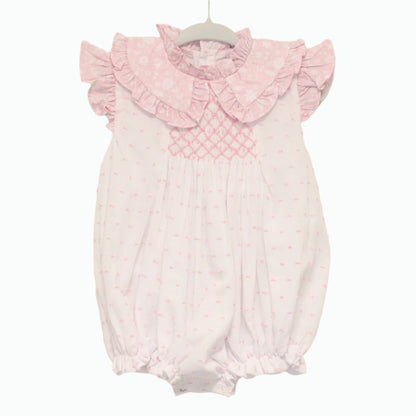 PINK SWISS DOT & FLORAL SMOCKED BUBBLE