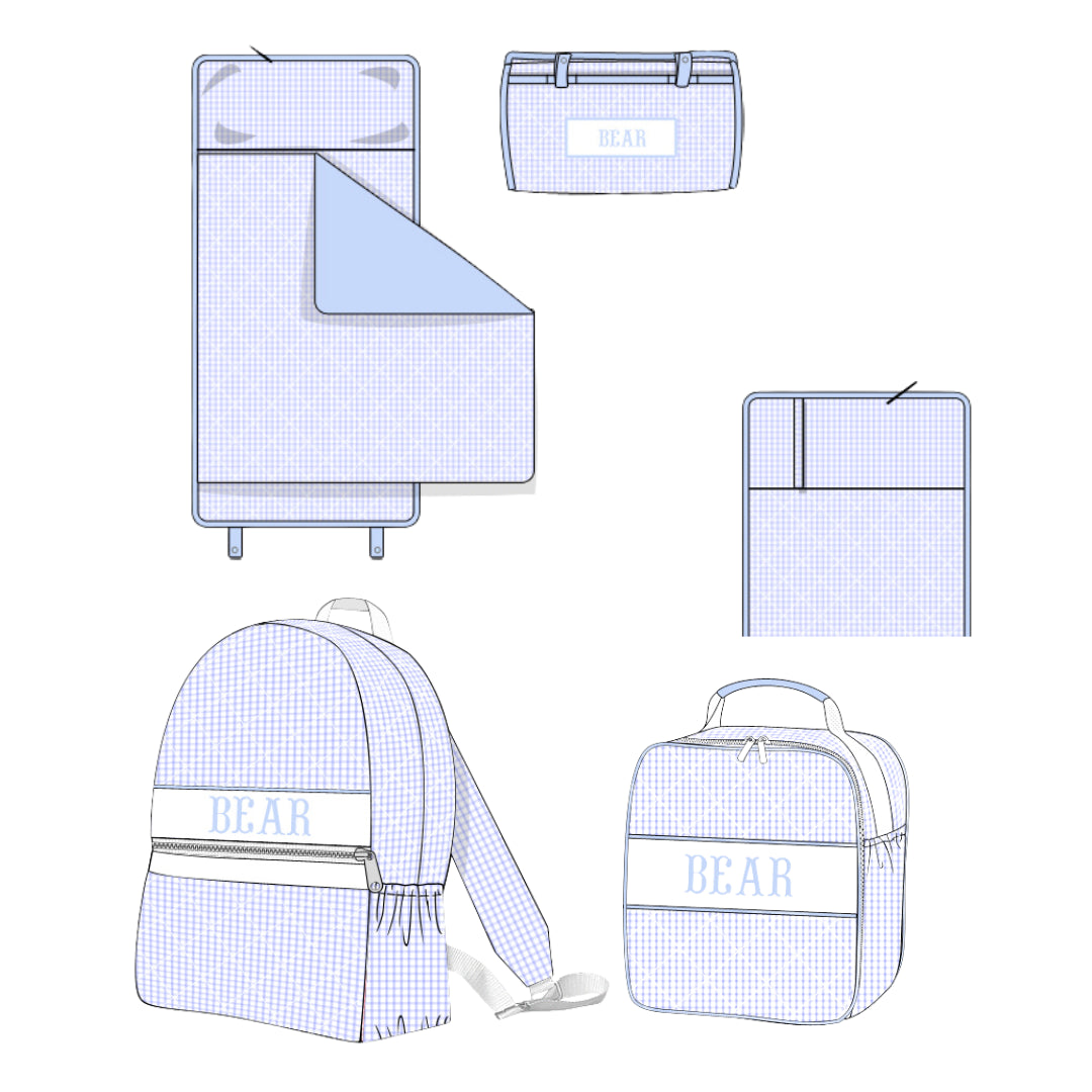 BLUE GINGHAM NAME SMOCK LUGGAGE