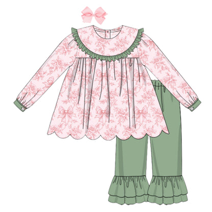 BLOOMING BOWS RUFFLE PANT SET