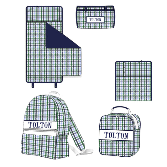 NAVY PLAID NAME SMOCK LUGGAGE