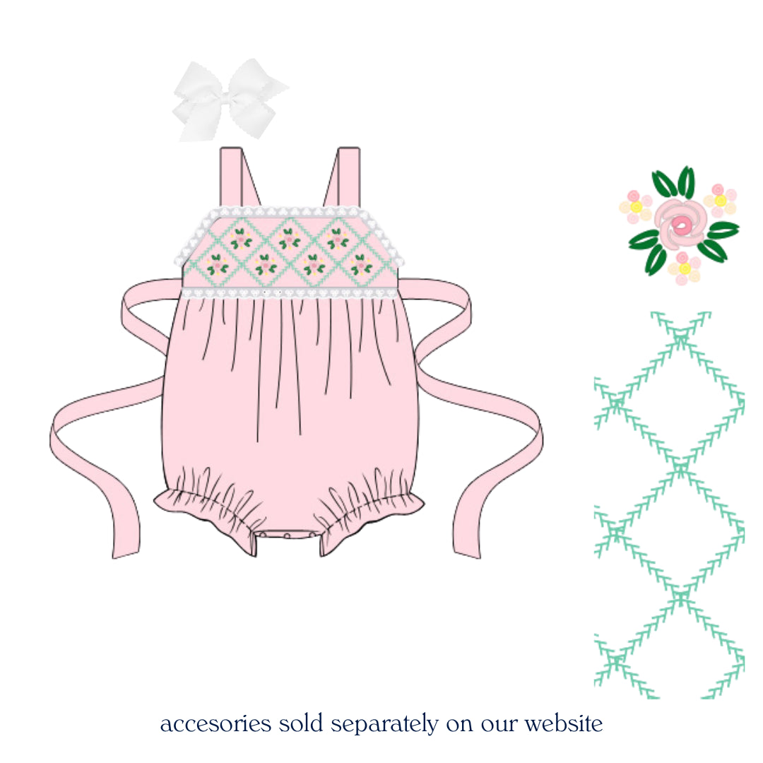 PINK SMOCKED ROSE TRELLIS BUBBLE