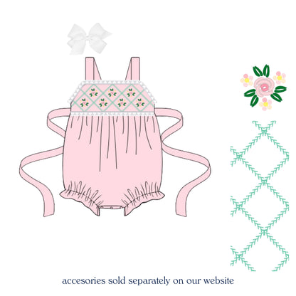 PINK SMOCKED ROSE TRELLIS BUBBLE