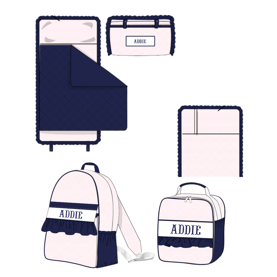 NAVY & PINK STRIPES NAME SMOCK LUGGAGE