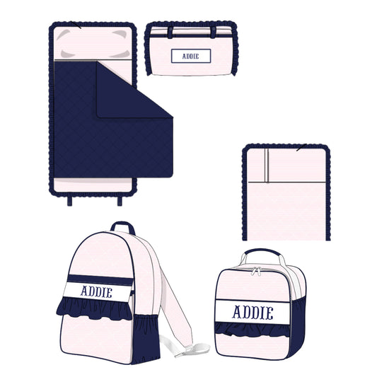 NAVY & PINK STRIPES NAME SMOCK LUGGAGE