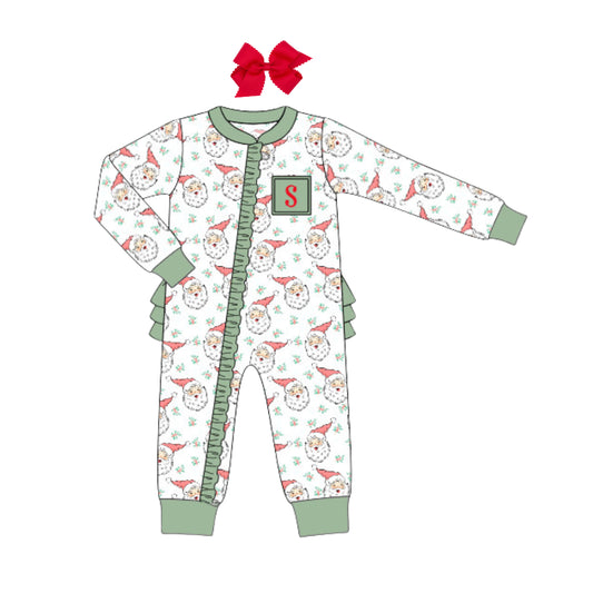 GIRLS SANTA INITIAL SMOCKED ZIP UP LOUNGEWEAR