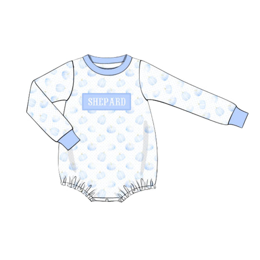 BABY BLUE PUMPKINS KNIT NAME SMOCKED BUBBLE