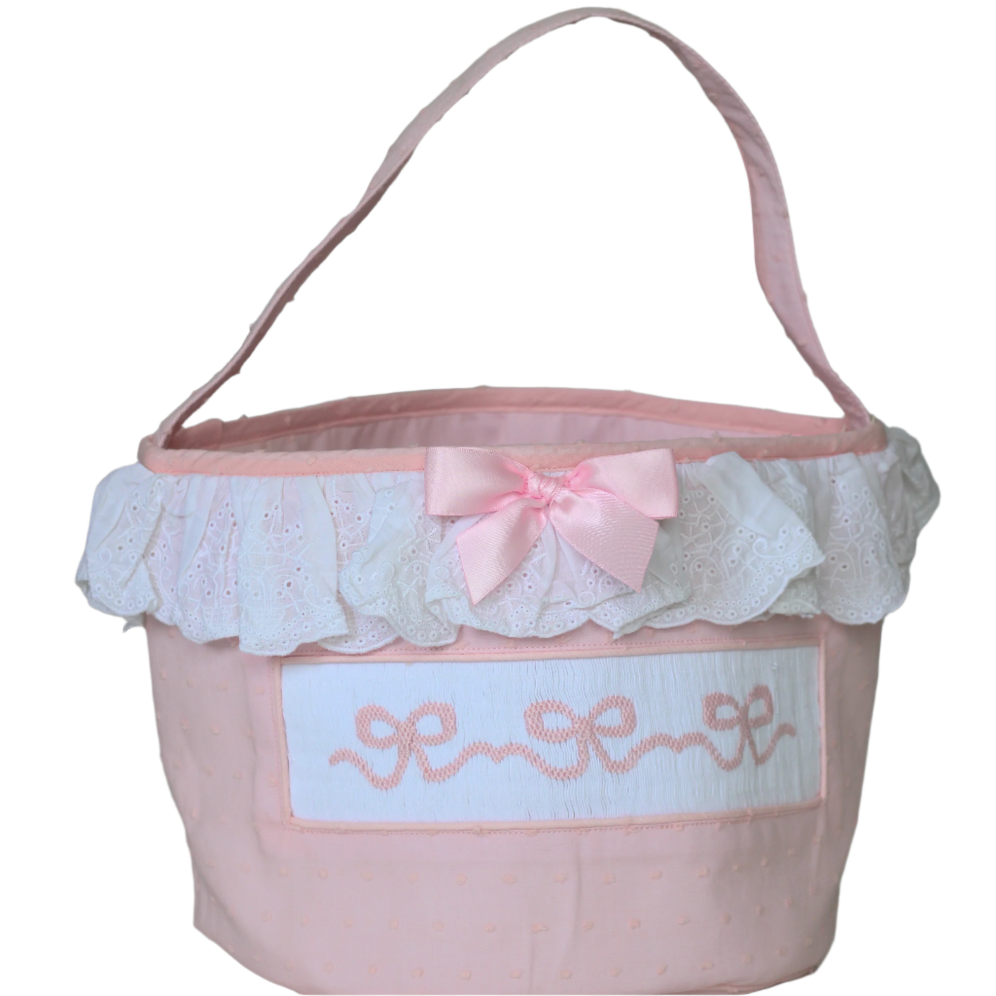 SWISS DOT SMOCKED BOWS BASKET