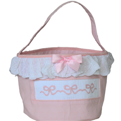 SWISS DOT SMOCKED BOWS BASKET