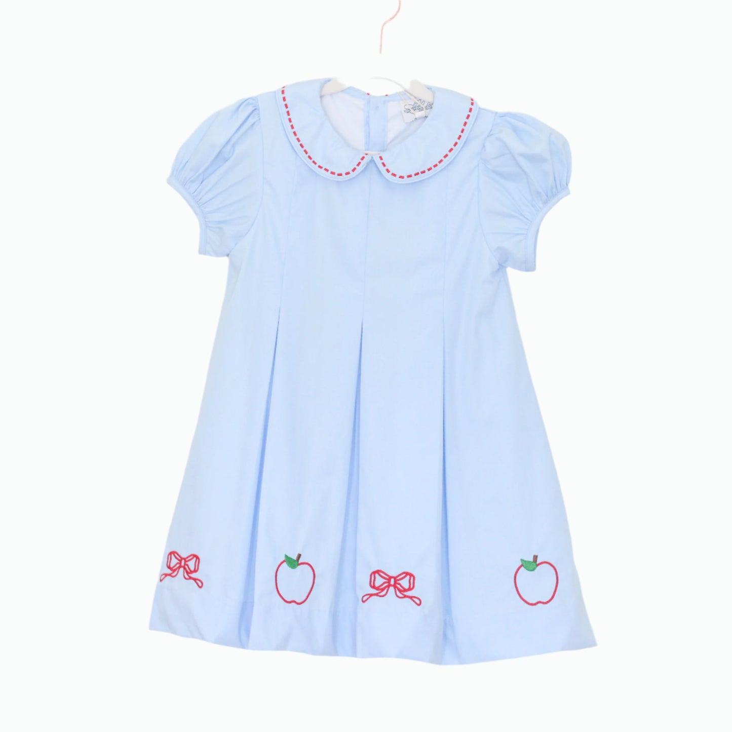 EMBROIDERED APPLE & BOW PLEATED DRESS