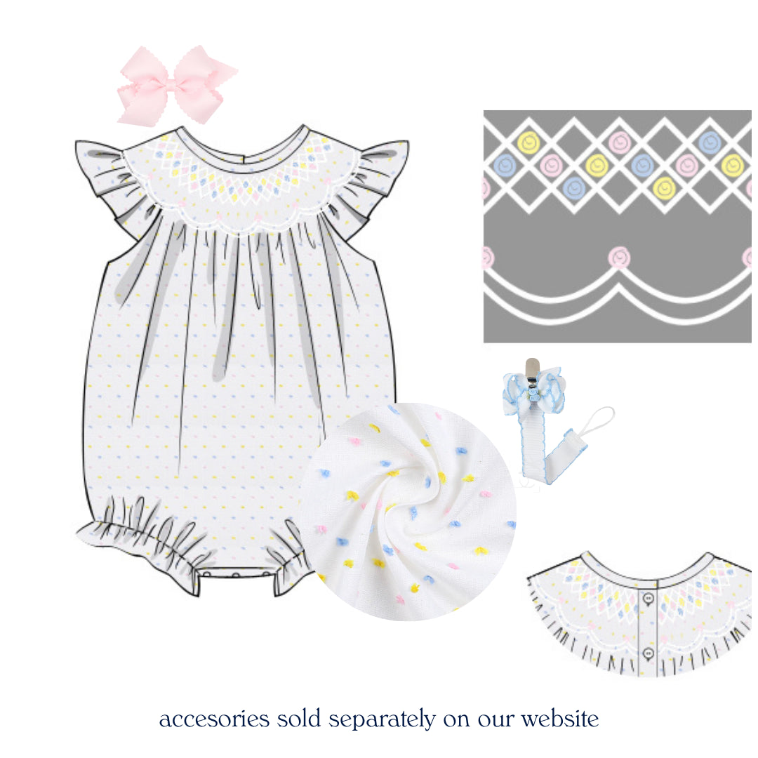 PASTEL SWISS DOT SMOCKED BISHOP BUBBLE