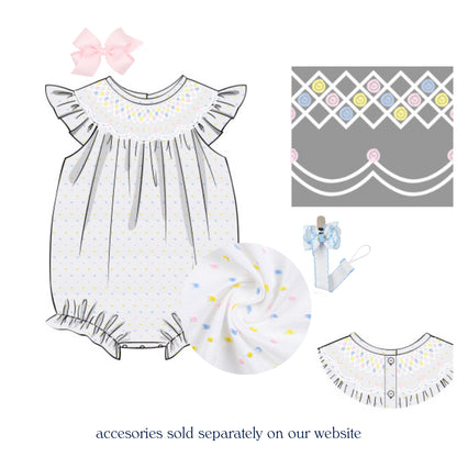 PASTEL SWISS DOT SMOCKED BISHOP BUBBLE
