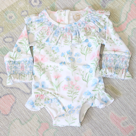 ADDIE FLORAL SMOCKED 1PC RASH GUARD