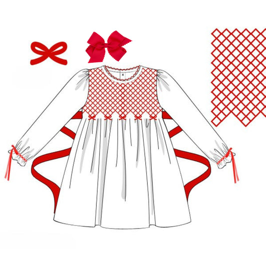 BULLION BOWS GEOMETRIC SMOCKED DRESS