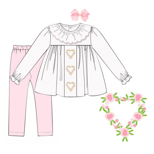 PINK BITTY DOT FLORAL HEARTS LEGGING SET