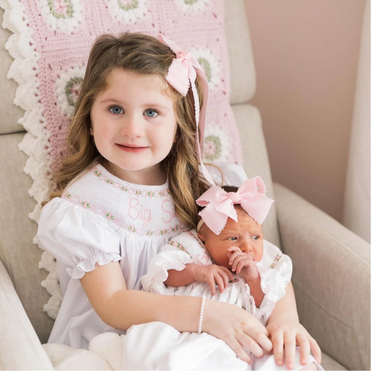 PINK BIG SISTER SMOCKED BISHOP DRESS