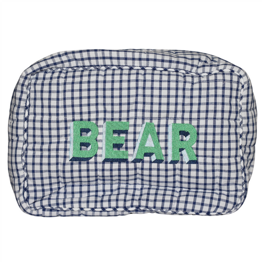 NAVY WINDOWPANE & GREEN LARGE ZIPPERED POUCH