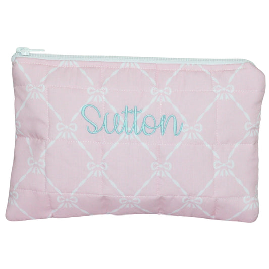 PINK BOWS SMALL ZIPPERED POUCH