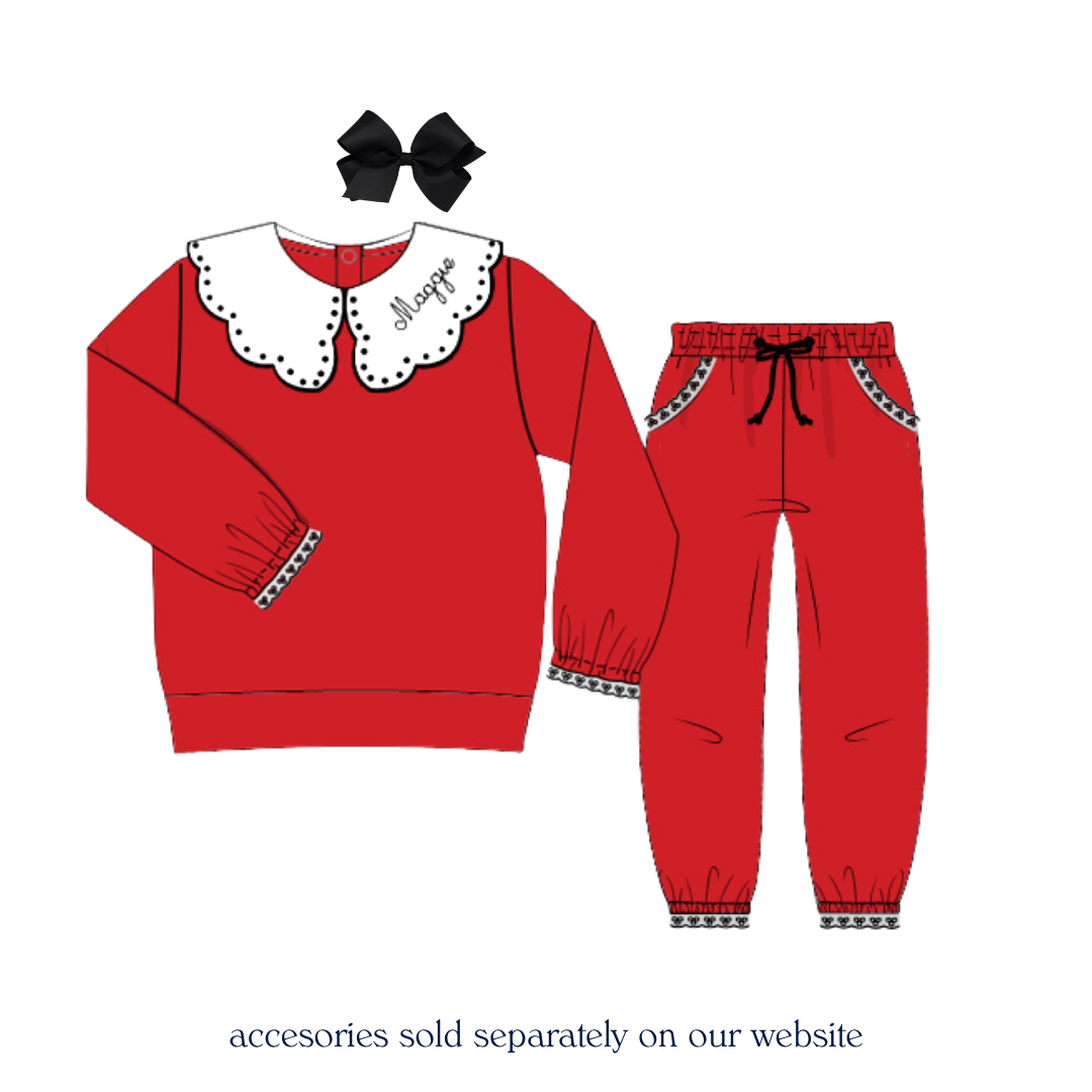 Girls Red & Black Knit Jogger Set