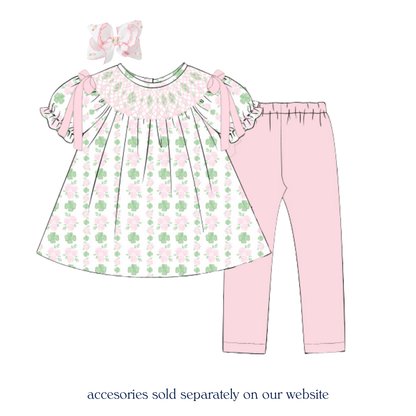 Pink Shamrock Trellis Smocked Legging Set