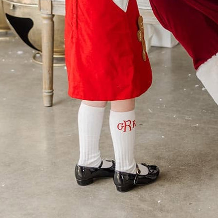 Red Monogram Knee Socks