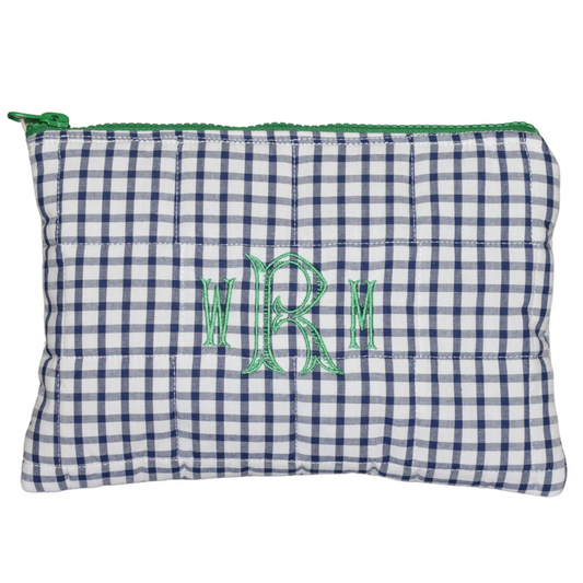 NAVY WINDOWPANE & GREEN SMALL ZIPPERED POUCH