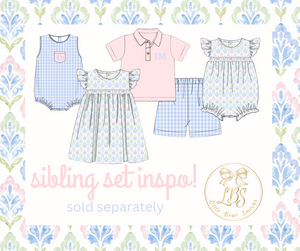 PO116 BLUE GINGHAM SHORTS & PINK POLO SET