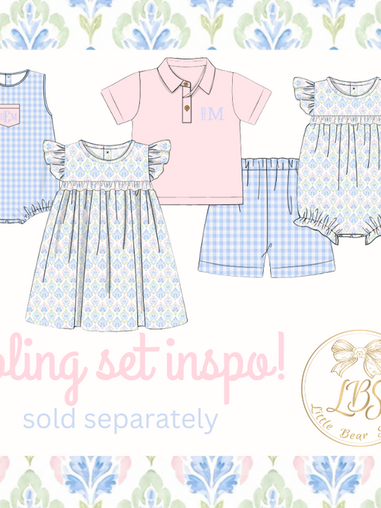 PO116 BLUE GINGHAM SHORTS & PINK POLO SET