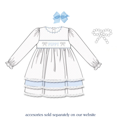 Pearl Bows & Lace Name Smocked Dress