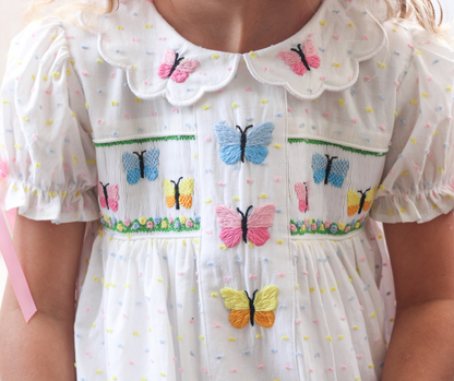 Smocked Butterflies Swiss Dot Bubble